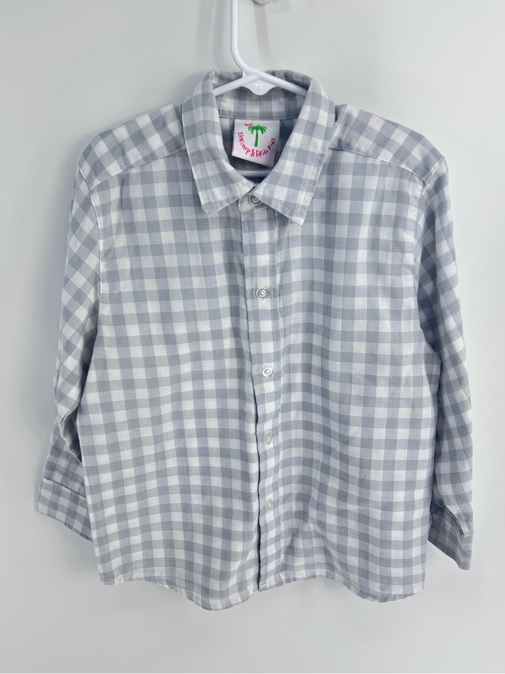 Shrimp and Grits Kids Button-Up Gingham Gray Button Down Shirt - Size 5